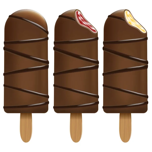 Set de helado de chocolate sobre fondo blanco — Vector de stock