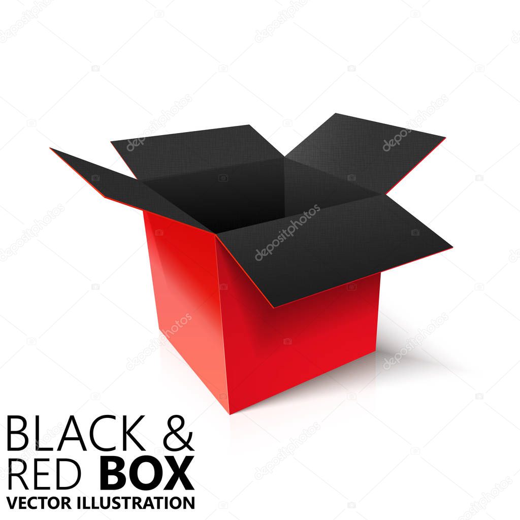 Black and red open box 3D/ vector illustration, design element