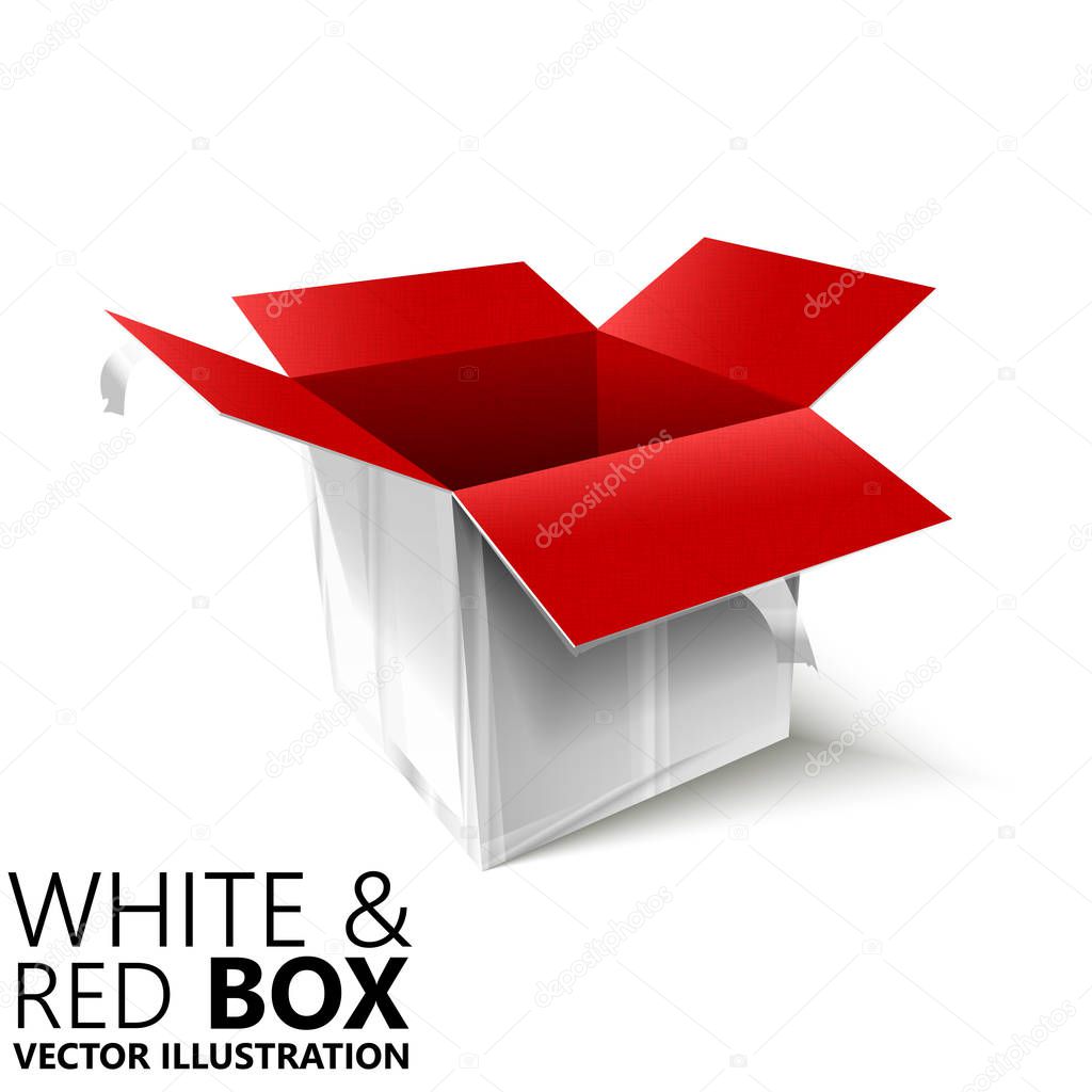 White and red open box 3D/ vector illustration, design element