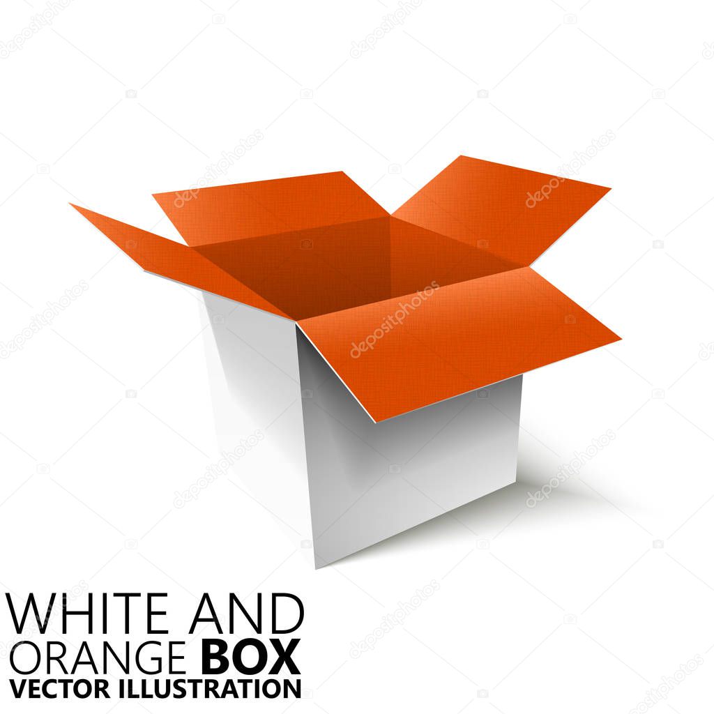 White and orange open box 3D/ vector illustration, design elemen