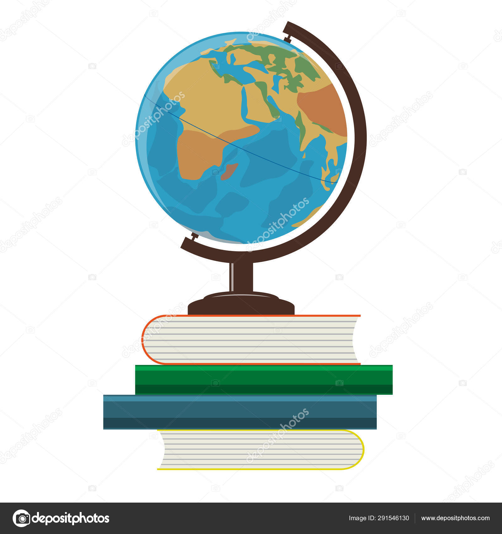 Школьный Глобус И Книги На Белом Фоне Векторное Изображение.