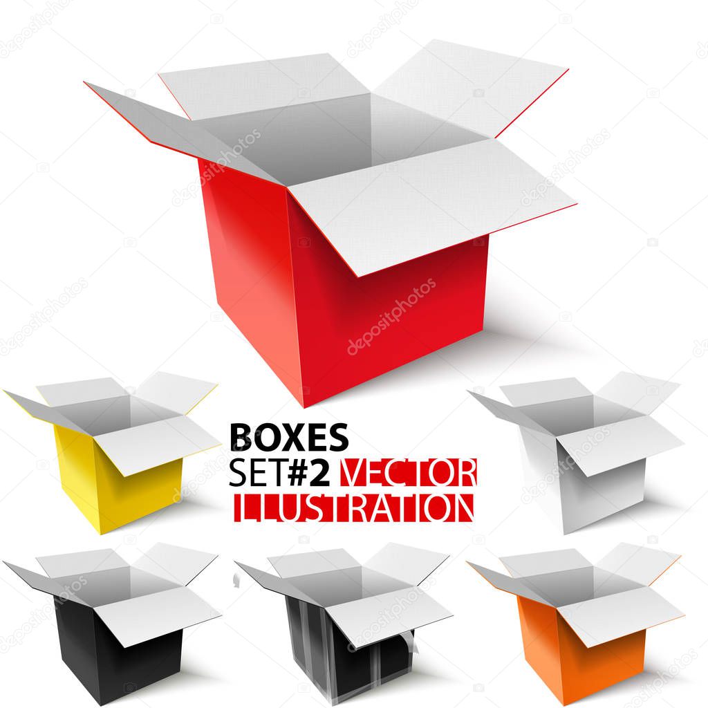 Multicolored open boxes set #3. 3D. Vector Illustration