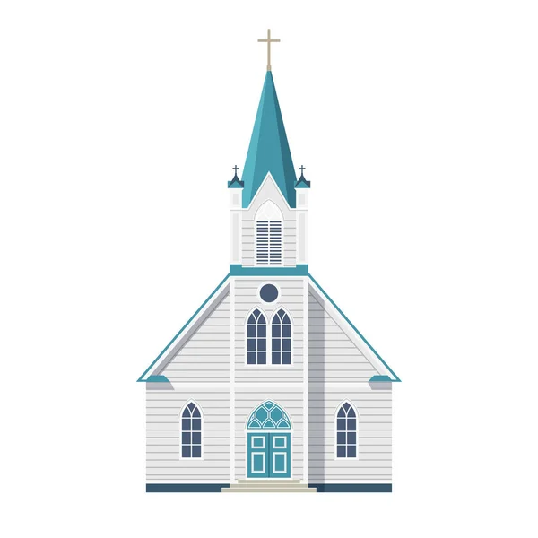 Chiesa Cattolica Con Facciata Frontale Croce Porta Finestre Isolata Sfondo — Vettoriale Stock