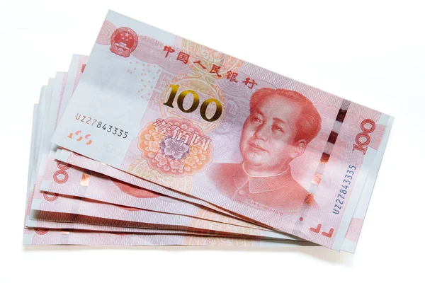 100 yuan banknot. beyaz izole. Yüz Cny. Çin para birimi.