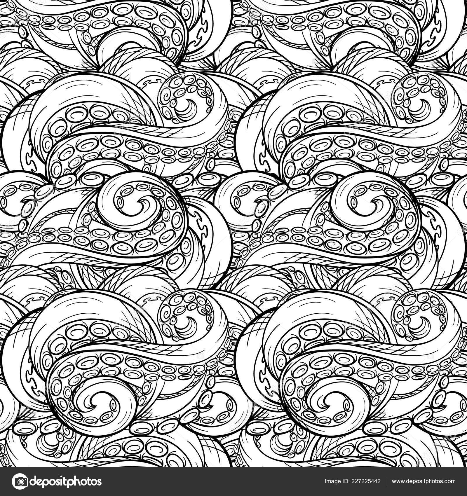 Black White Tentacles Vector Seamless Pattern Stock Vector Image by ...