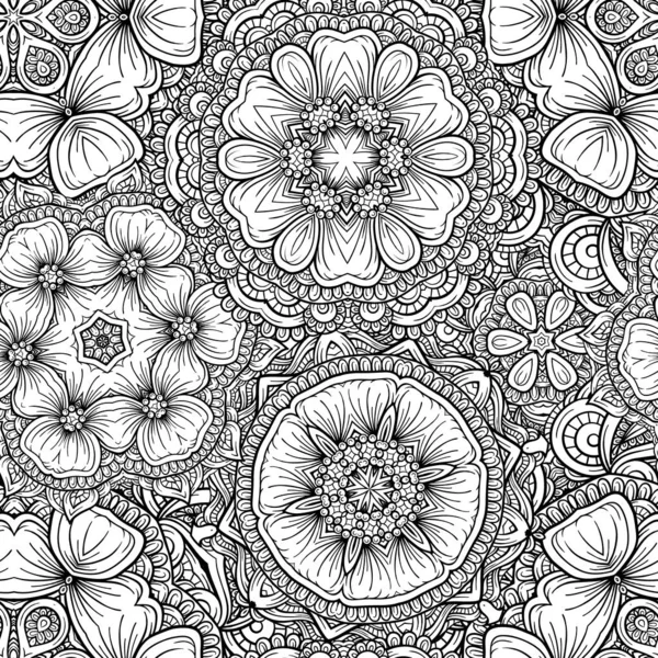 Black and white vector ethnic elements seamless pattern.