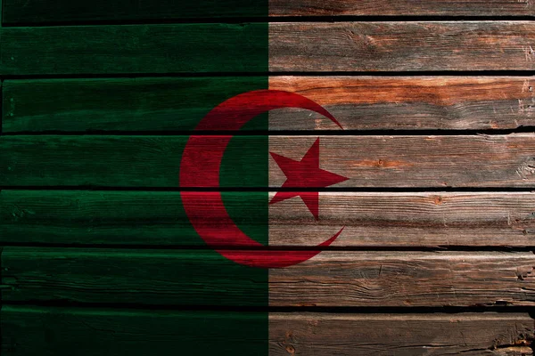 Alžírská Vlajka Pozadí Dřevěná Stěna — Stock fotografie