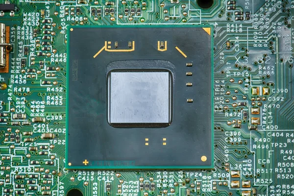 Componenti Della Scheda Madre Includere Chip Presa Cpu Dissipatore Calore — Foto Stock