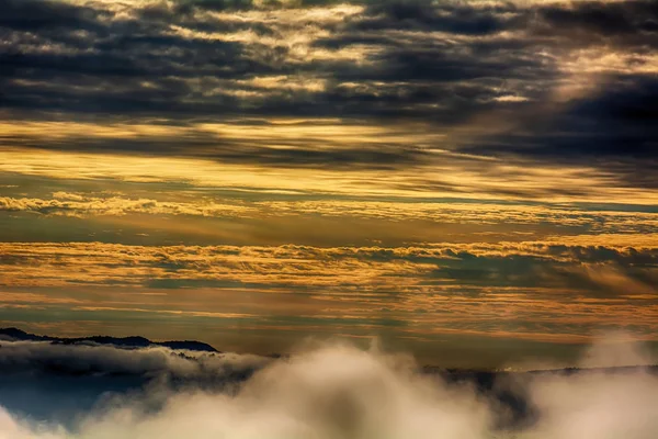 Forests Mountains Mist Golden Cloudy Sky Sunset Landscape Thailand — Stock Photo, Image