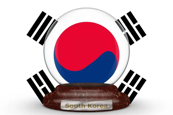 Bandeira Coreia Sul Fundo Globo Neve — Fotografia de Stock