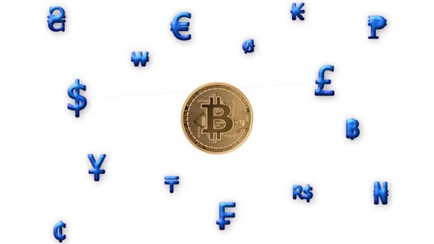 Ruchu Graficzny Wielu Walut Link Przez Bitcoin Jest Centrum — Wideo stockowe