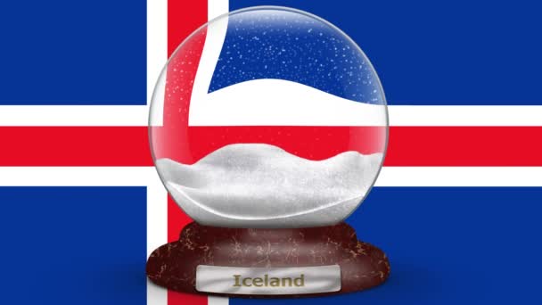 Bola Nieve Gráfica Movimiento Sobre Bandera Islandia Fondo — Vídeos de Stock
