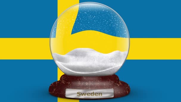 Bola Nieve Gráfica Movimiento Fondo Bandera Suecia — Vídeo de stock