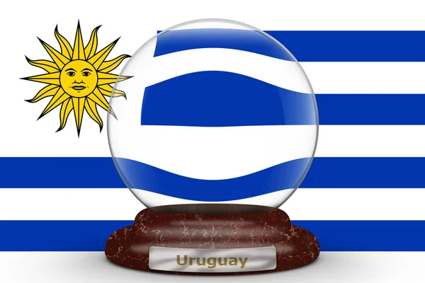 Flagga Uruguay Snön Jordglob Bakgrund — Stockfoto