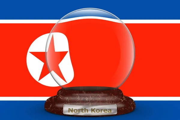 Bandeira Coreia Norte Fundo Globo Neve — Fotografia de Stock