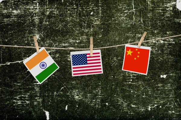 Flags of USA, China and India