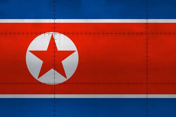 Vlajka Severní Koreje na kovu — Stock fotografie