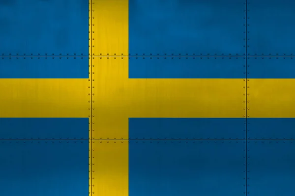 Sveriges flagga på metall — Stockfoto