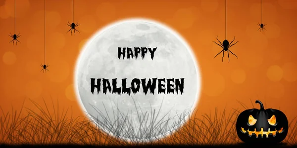 Halloween Concept Moon Spiders Pumpkins Fantasy Night — Stock Photo, Image