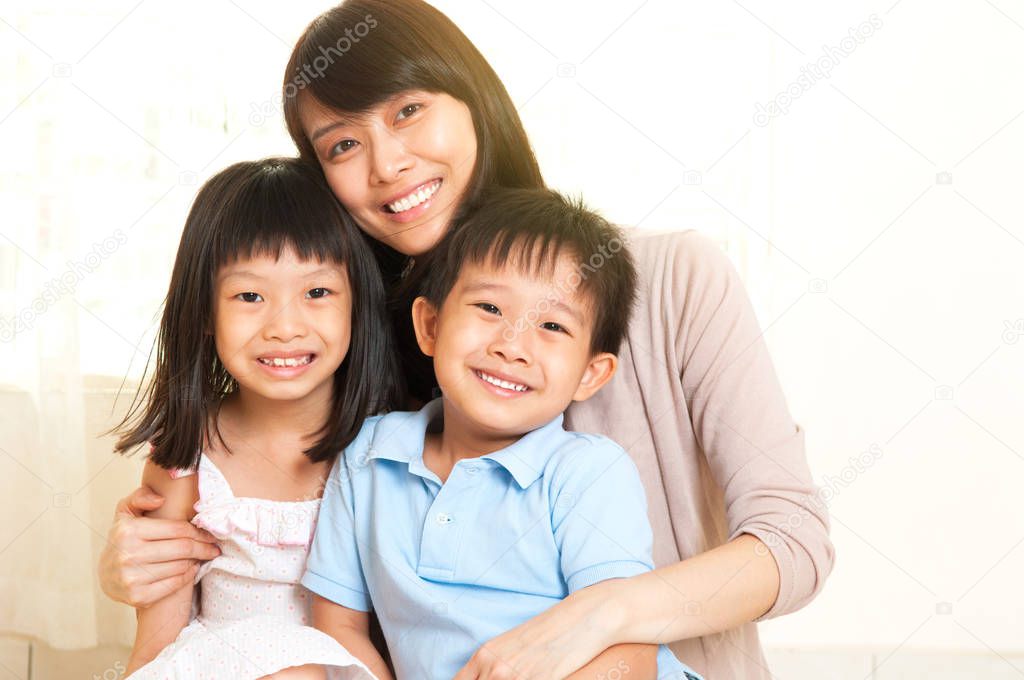 Beautiful asian mother and kids