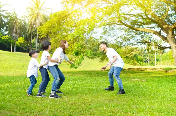 Asian Family Playing Game Eagle Hen Chicks Park — Stock Photo, Image