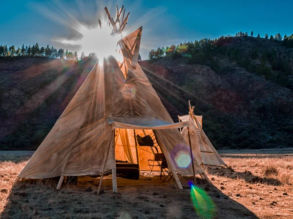 Teepees Tent Camp Home Ancient Native Americans — Stock Photo, Image