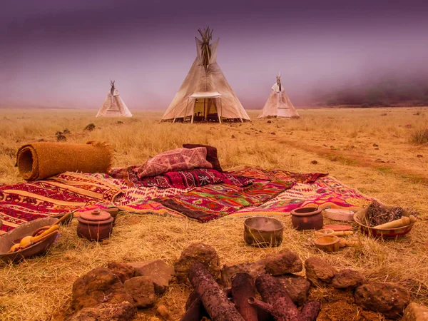 Campo Tenda Teepees Casa Degli Antichi Nativi Americani — Foto Stock