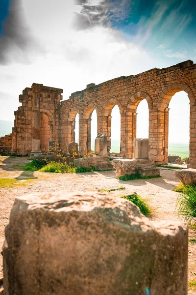 Volubilis Antigua Ciudad Romana Marruecos Mejor Sitio Arqueológico Romano Norte — Foto de Stock