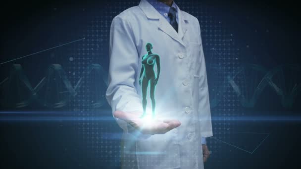 Arzt Offene Handfläche Scannen Der Nieren Weiblichen Körper Röntgenbild — Stockvideo