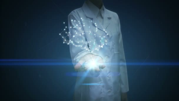Ženský Lékař Otevřené Dlaně Mozku Připojení Digitálních Okruhů Rozšiřující Umělé — Stock video
