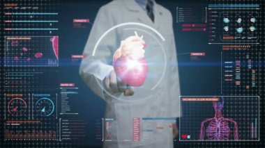 Tarama kan damarı, lenfatik, kalp, dolaşım sisteminde dijital ekran dijital ekran, dokunmadan doktor. Mavi x-ışını görünümü.