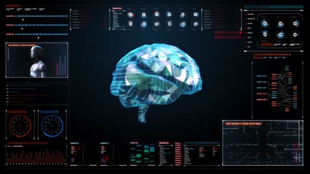 Låg Polygon Hjärnan Digitala Linjer Digital Displaygränssnitt Växer Framtida Konstgjorda — Stockvideo