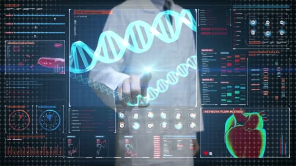 Arzt Berühren Digitalen Bildschirm Heredity Human Dna Futuristische Medizinische Anwendung — Stockvideo