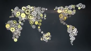 Çelik altın dişliler küresel dünya haritası yapma. yapay zeka. küresel teknoloji.1