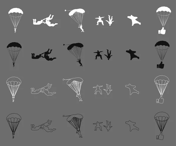 Sport vector flat icons on parachute, freefly, skydiving, paragliding