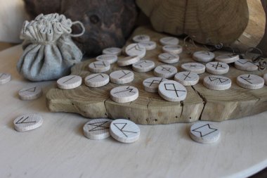 Anglo-saxon wooden handmade runes Futhorc clipart