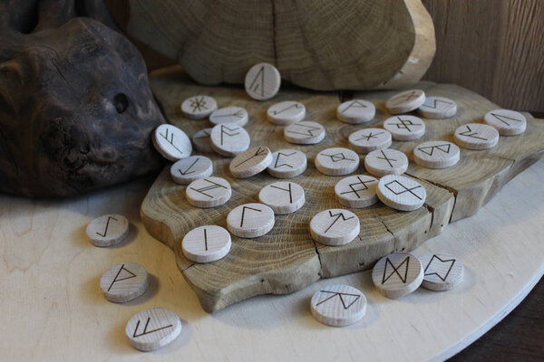 Anglo-saxon wooden handmade runes Futhorc