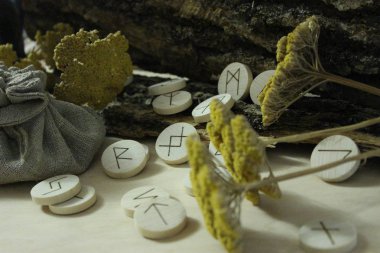 Scandinavian wooden handmade runes Elder Futhark clipart