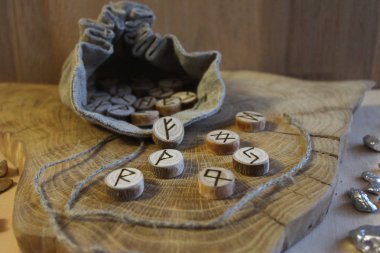 İskandinav ahşap el yapımı runes yaşlı yazıda