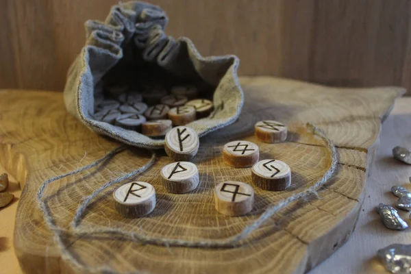 Scandinavian Wooden Handmade Runes Elder Futhark — Stock Photo, Image