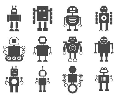 Robotlar bir düz tasarım vektör simgeler
