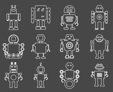 Robotlar bir düz tasarım vektör simgeler
