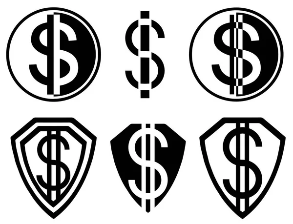 Знак Долара Чорно Білому Векторній Ілюстрації — стоковий вектор