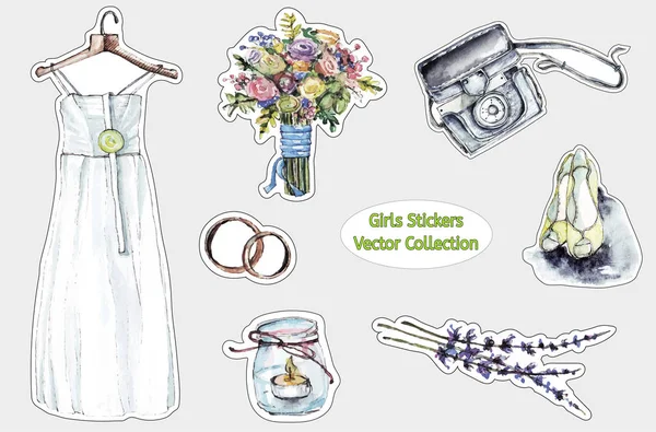 Düğün sembolleri ile kızlar için serin çıkartmalar Seti