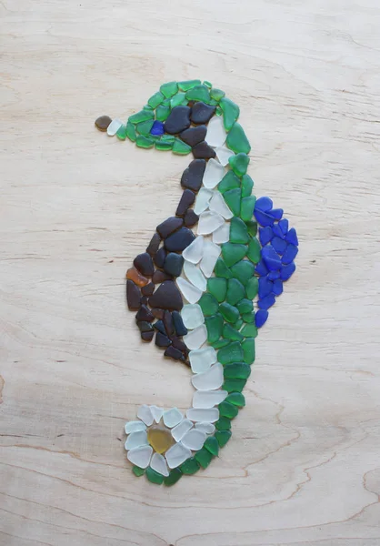 Sea Glass Stones Shells Driftwood Art Project — Stock Photo, Image