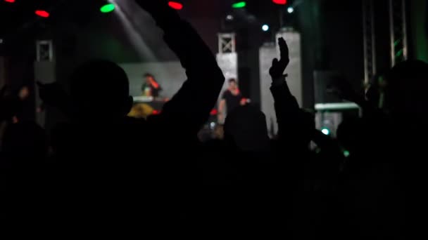 Crowd People Raise Hands Concert Happy Audience Jumping Raising Hands — Stock Video