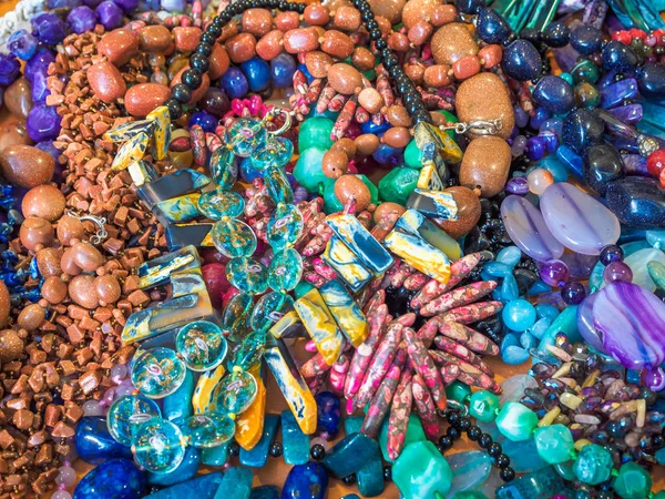 Colorful gemstone necklace background. Semi-Precious Stones Beads — Stock Photo, Image