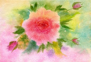 Yeşil yaprakların arka planında soyut pembe çiçek