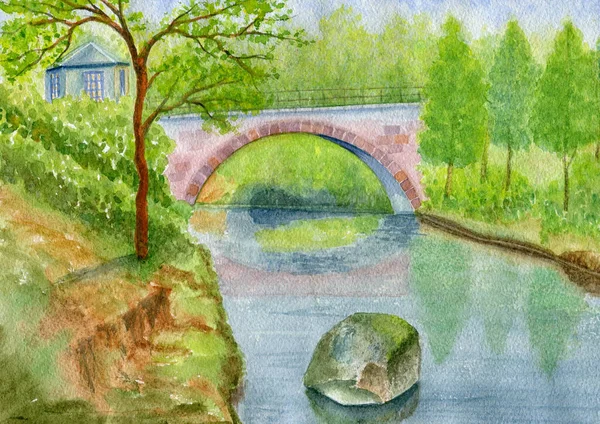 Ponte de pedra sobre o rio — Fotografia de Stock