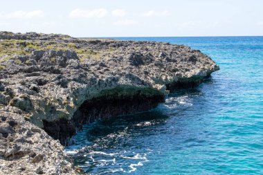 Sahil ve Isla Catalina, Dominik Cumhuriyeti, Caribbean güneyinde uçurumlarda.